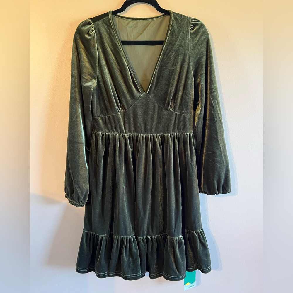 HALARA Olive Green Dress, long sleeve, size L